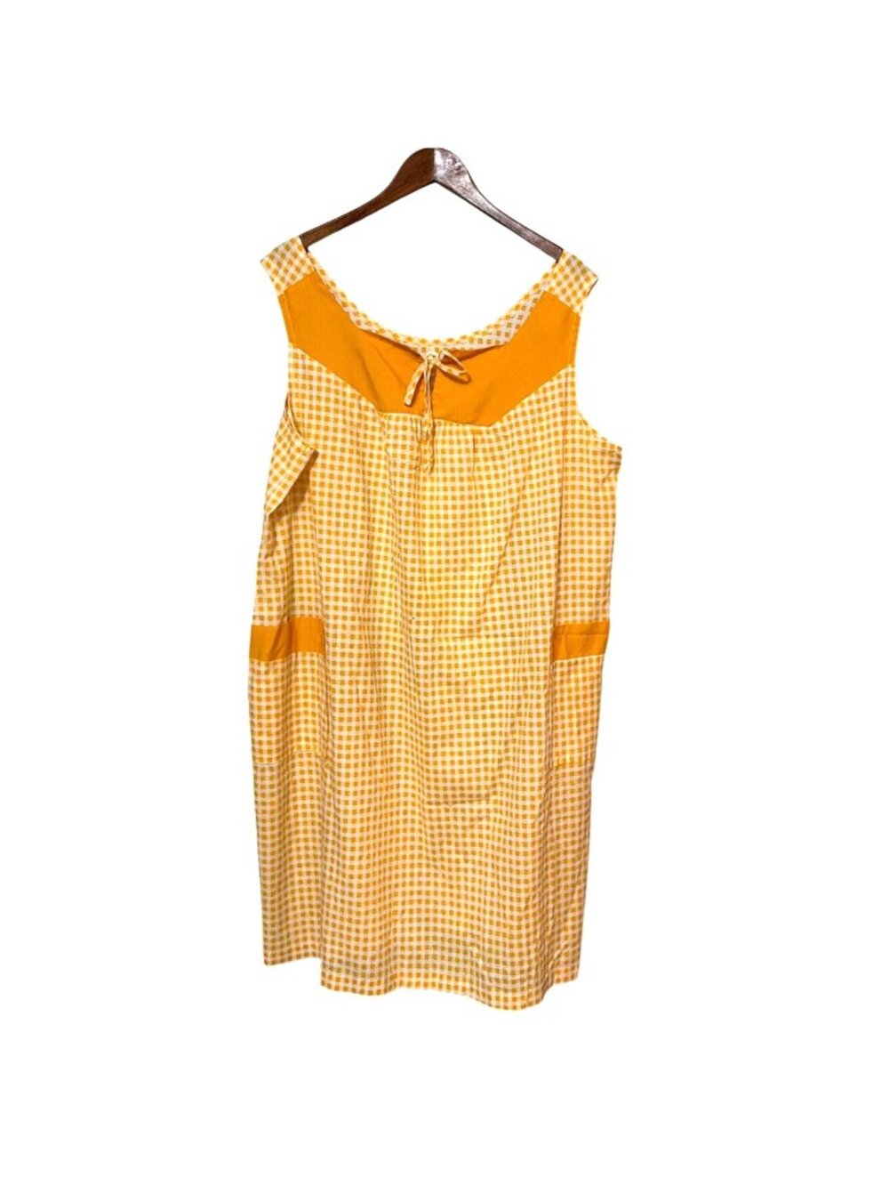 Vintage Sears Yellow & White Gingham Apron Dress With Pockets 2XL - Picture 1 of 5